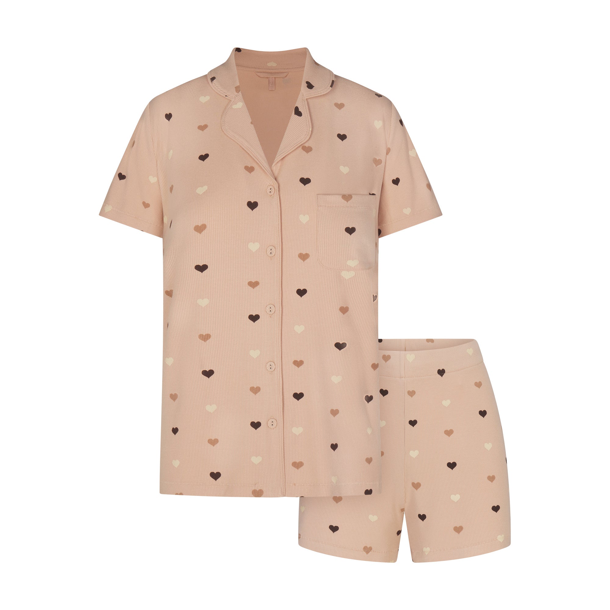 SOFT LOUNGE SHORT SLEEP SET | MICA MINI HEART HALFDROP FLAT ON A WHITE BACKGROUND | FLT