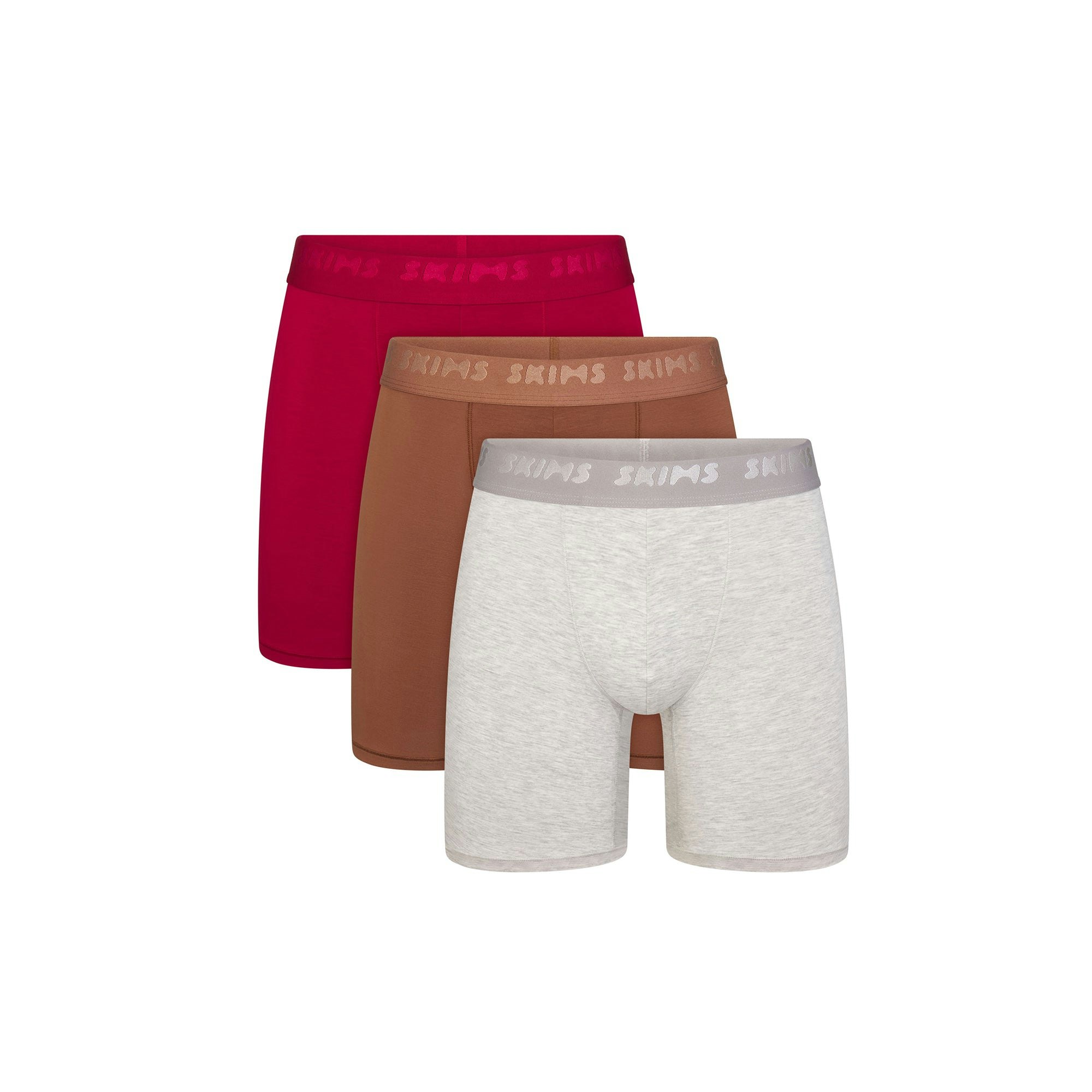 SKIMS STRETCH MENS 5" BOXER BRIEF 3-PACK | WOOD MULTI FOCUS: 0.0, 1.0, 0.9