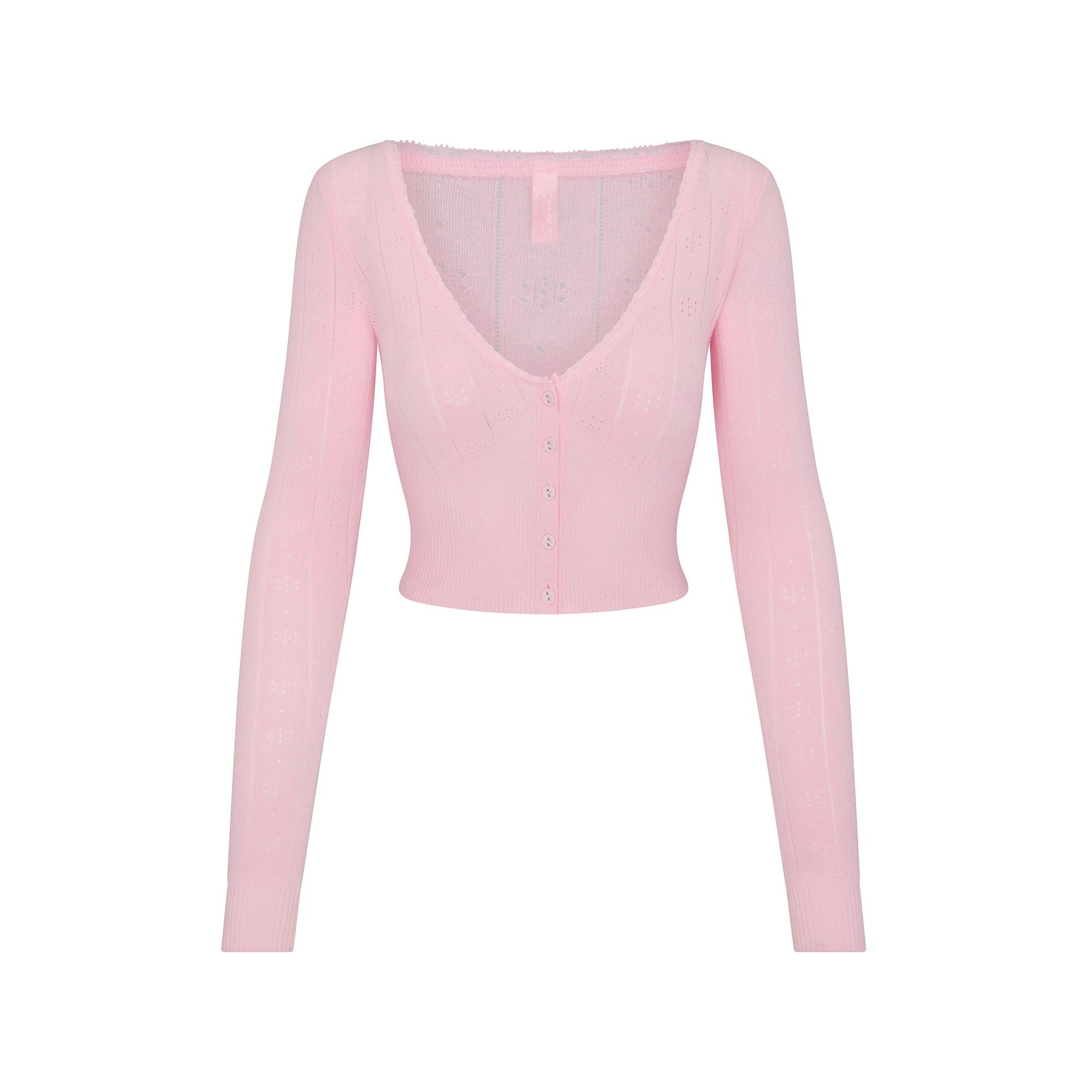 SWEATER POINTELLE CROPPED CARDIGAN | BABY PINK ADDITIONAL FABRIC DETAILS