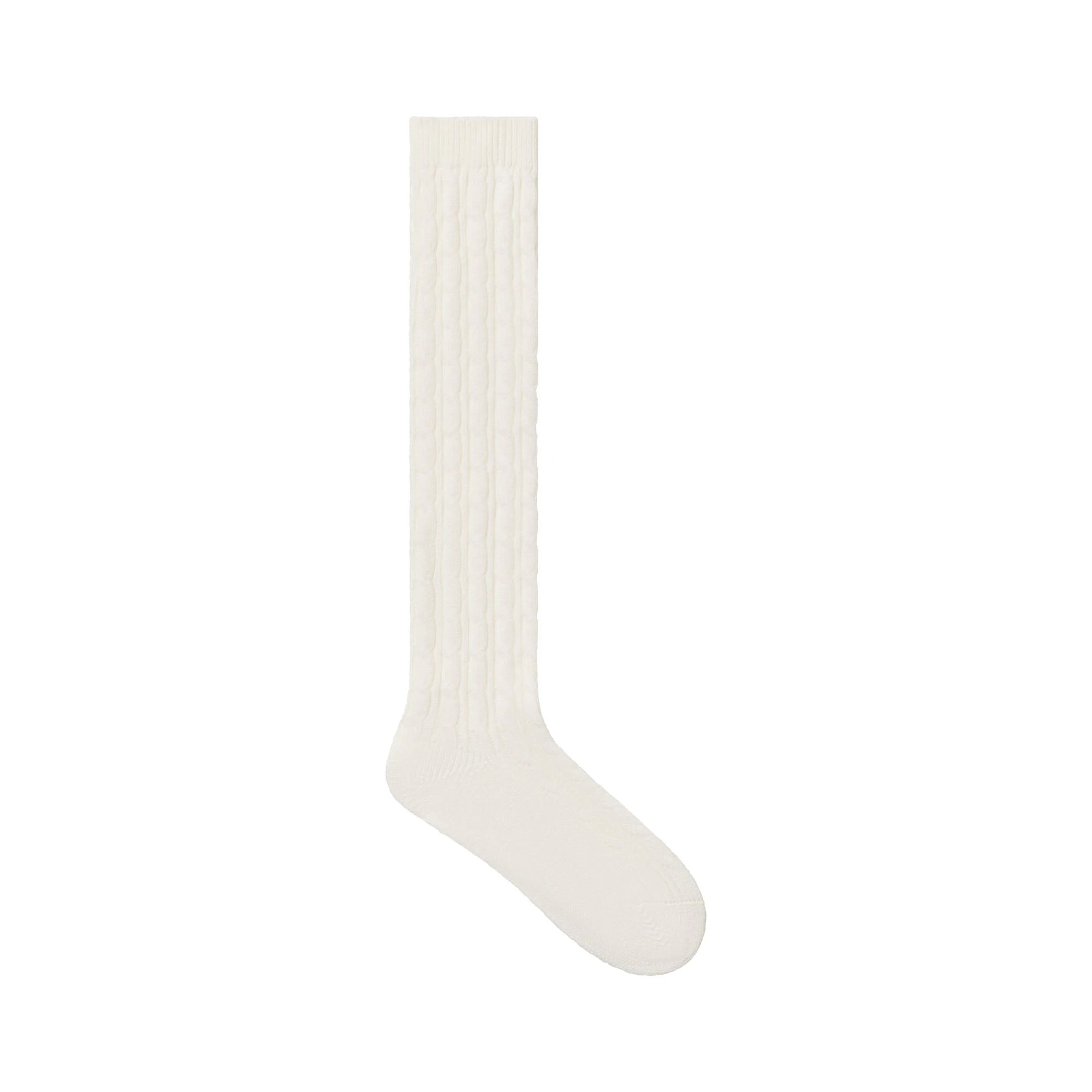 SWEATER KNIT CABLE SOCK | IVORY & LAYS FLAT ON A WHITE BACKGROUND | FLT