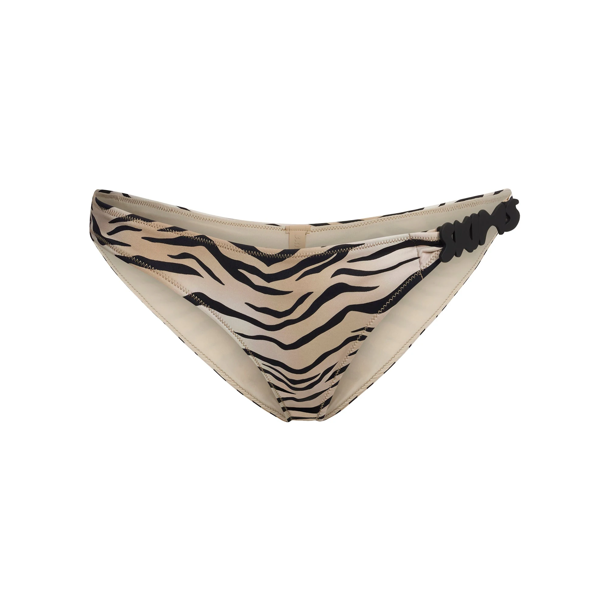 SIGNATURE SWIM LOGO BIKINI BOTTOM | CHAMPAGNE TIGER PRINT FLAT ON A WHITE BACKGROUND | FLT