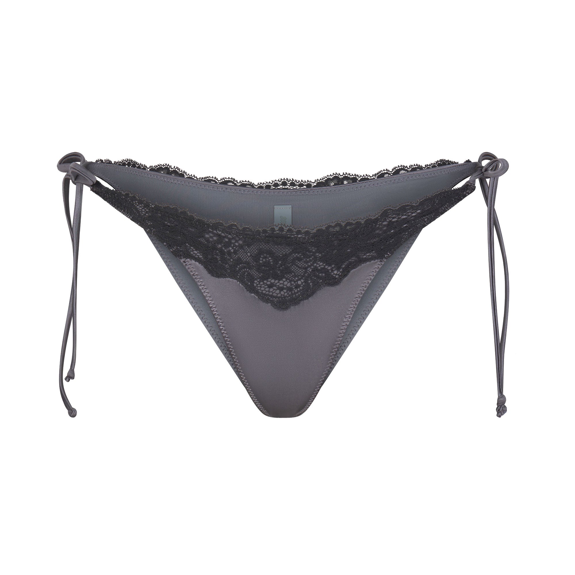 LACE SWIM TIE BIKINI BOTTOM GUNMETAL