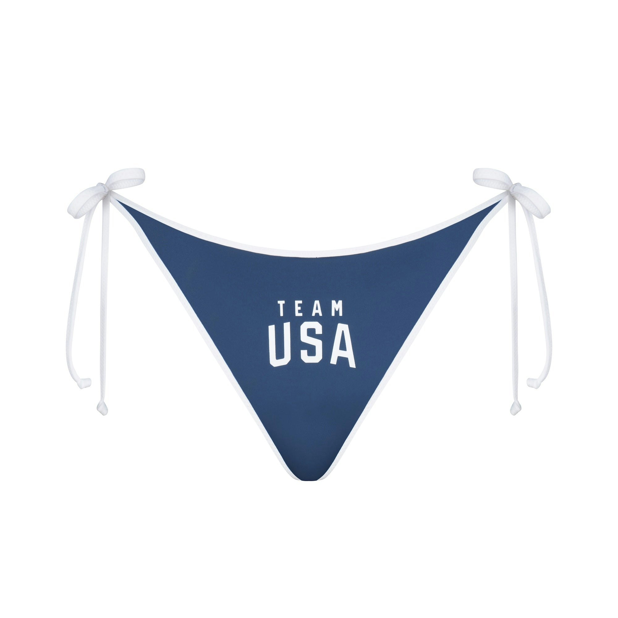 SKIMS FOR TEAM USA SIGNATURE SWIM DIPPED TIE BOTTOM | NAVY FLAT ON A WHITE BACKGROUND | FLT