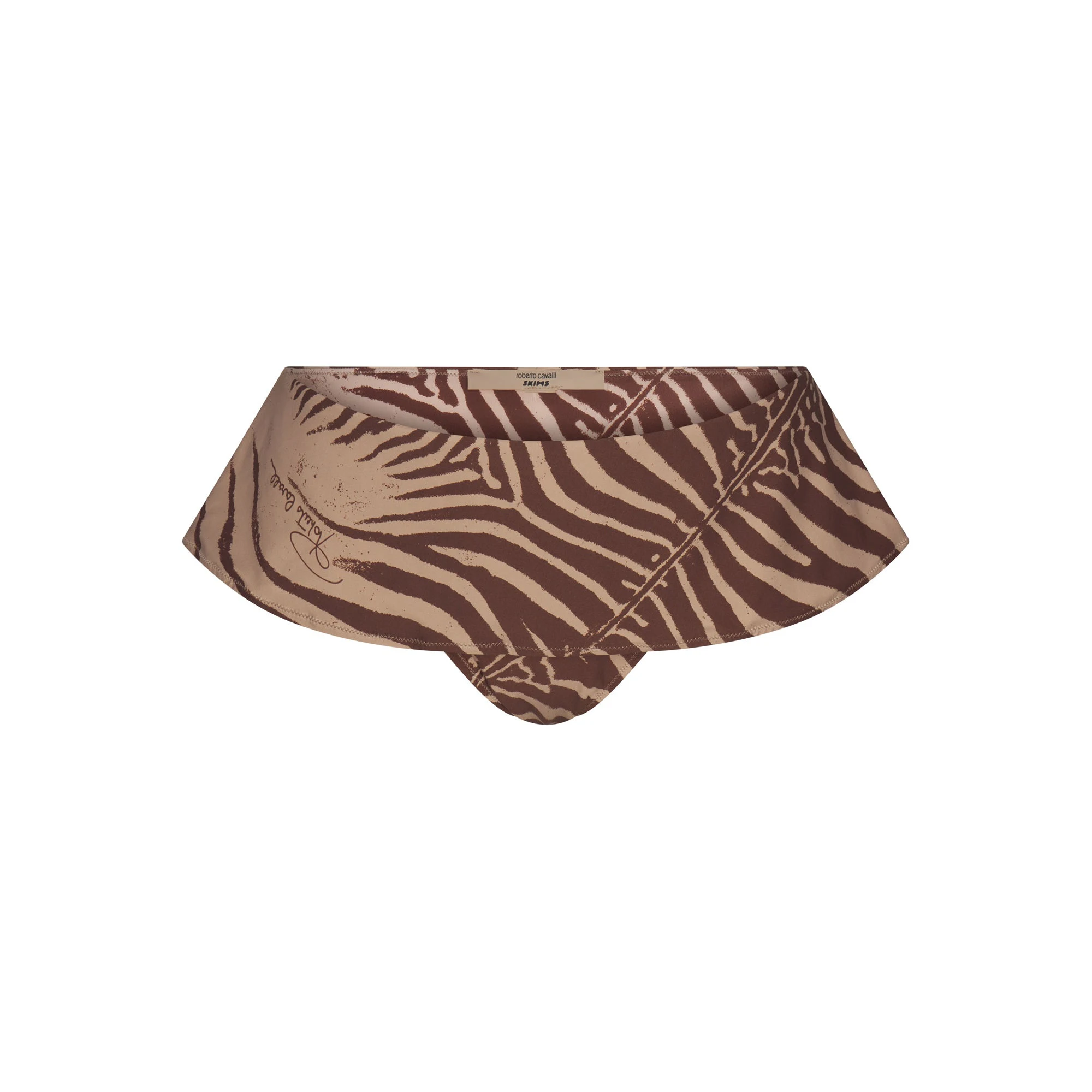ROBERTO CAVALLI X SKIMS MICRO SKIRT BIKINI BOTTOM | ZEBRA PRINT FLAT ON A WHITE BACKGROUND | FLT