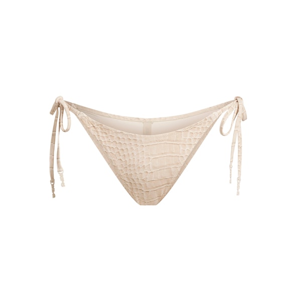 SIGNATURE SWIM DIPPED TIE BIKINI BOTTOM | EGRET CROCODILE PRINT FLAT ON A WHITE BACKGROUND | FLT