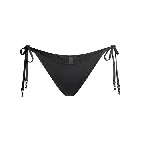 SIGNATURE SWIM DIPPED TIE BIKINI BOTTOM | ONYX FLAT ON A WHITE BACKGROUND | FLT
