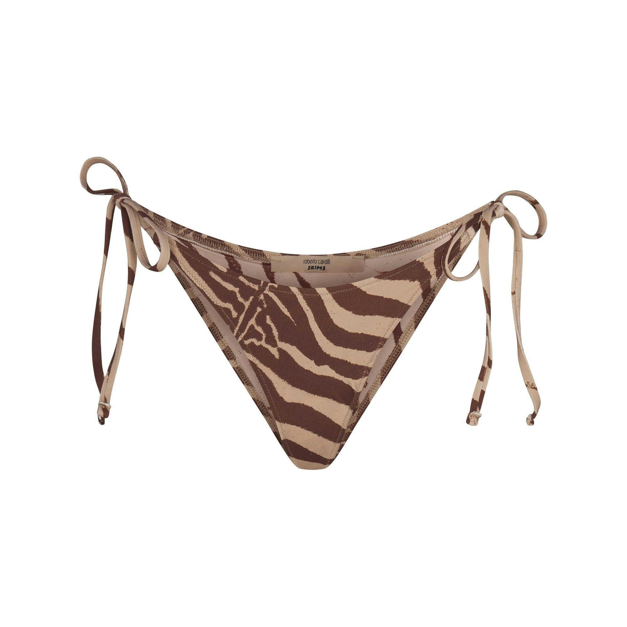 ROBERTO CAVALLI X SKIMS DIPPED TIE BIKINI BOTTOM | ZEBRA PRINT FLAT ON A WHITE BACKGROUND | FLT