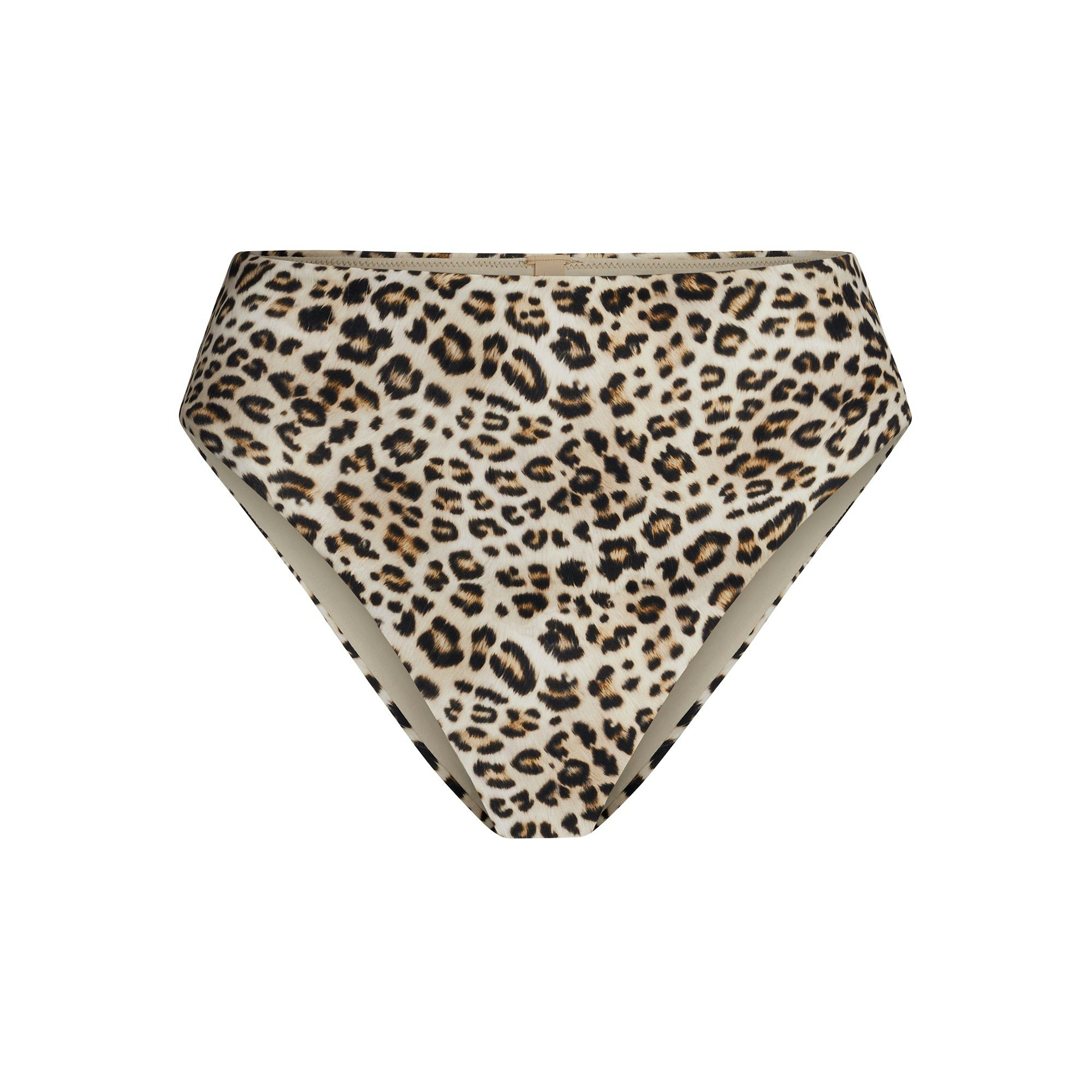 SIGNATURE SWIM HIGH-WAISTED BIKINI BOTTOM | CHAMPAGNE LEOPARD PRINT FLAT ON A WHITE BACKGROUND | FLT