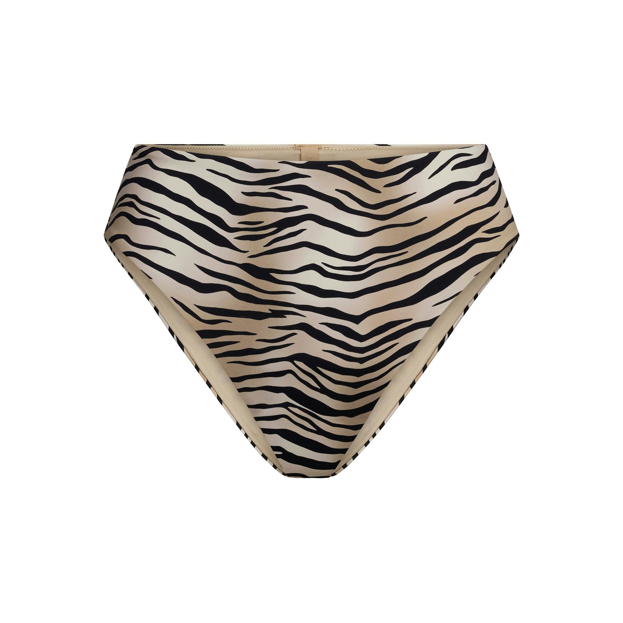 SIGNATURE SWIM HIGH-WAISTED BIKINI BOTTOM | CHAMPAGNE TIGER PRINT FLAT ON A WHITE BACKGROUND | FLT