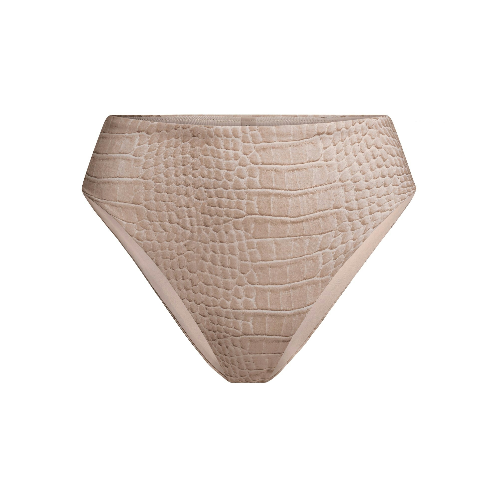 SIGNATURE SWIM HIGH-WAISTED BIKINI BOTTOM | DUNE CROCODILE PRINT FLAT ON A WHITE BACKGROUND | FLT