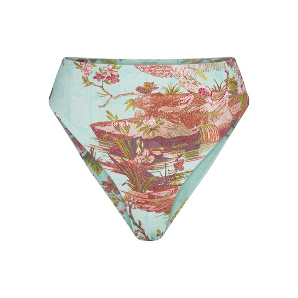 ROBERTO CAVALLI X SKIMS HIGH-WAISTED BIKINI BOTTOM | FAGIANELLA PRINT FLAT ON A WHITE BACKGROUND | FLT
