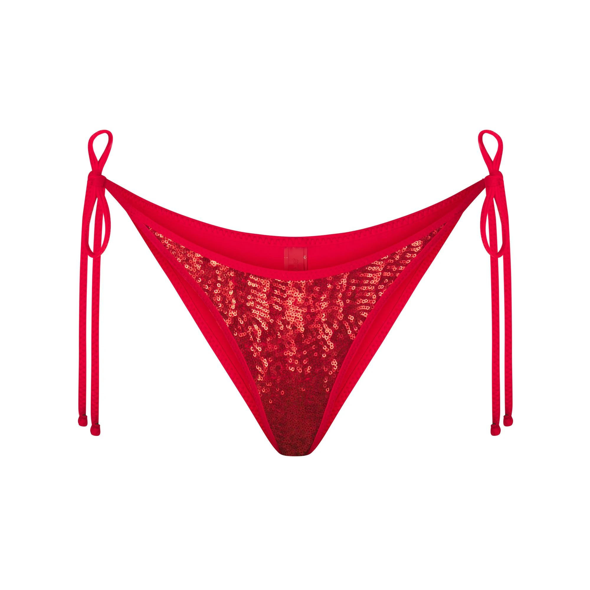 SEQUIN TIE BIKINI BOTTOM | BRICK (BIKINI BOTTOMS, SWIM) LAYS FLAT ON A WHITE BACKGROUND | FLT