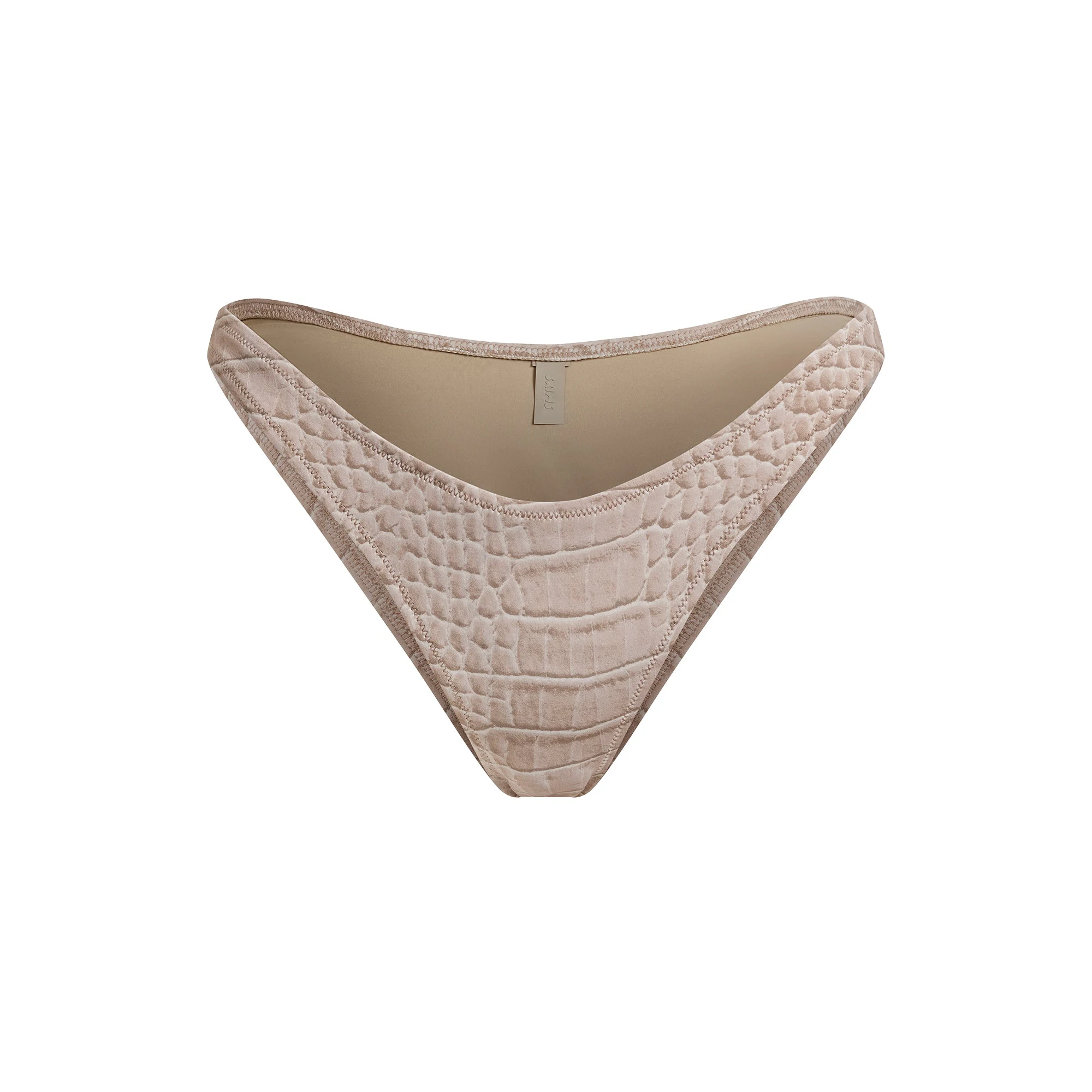 SIGNATURE SWIM TANGA BIKINI BOTTOM | DUNE CROCODILE PRINT FLAT ON A WHITE BACKGROUND | FLT