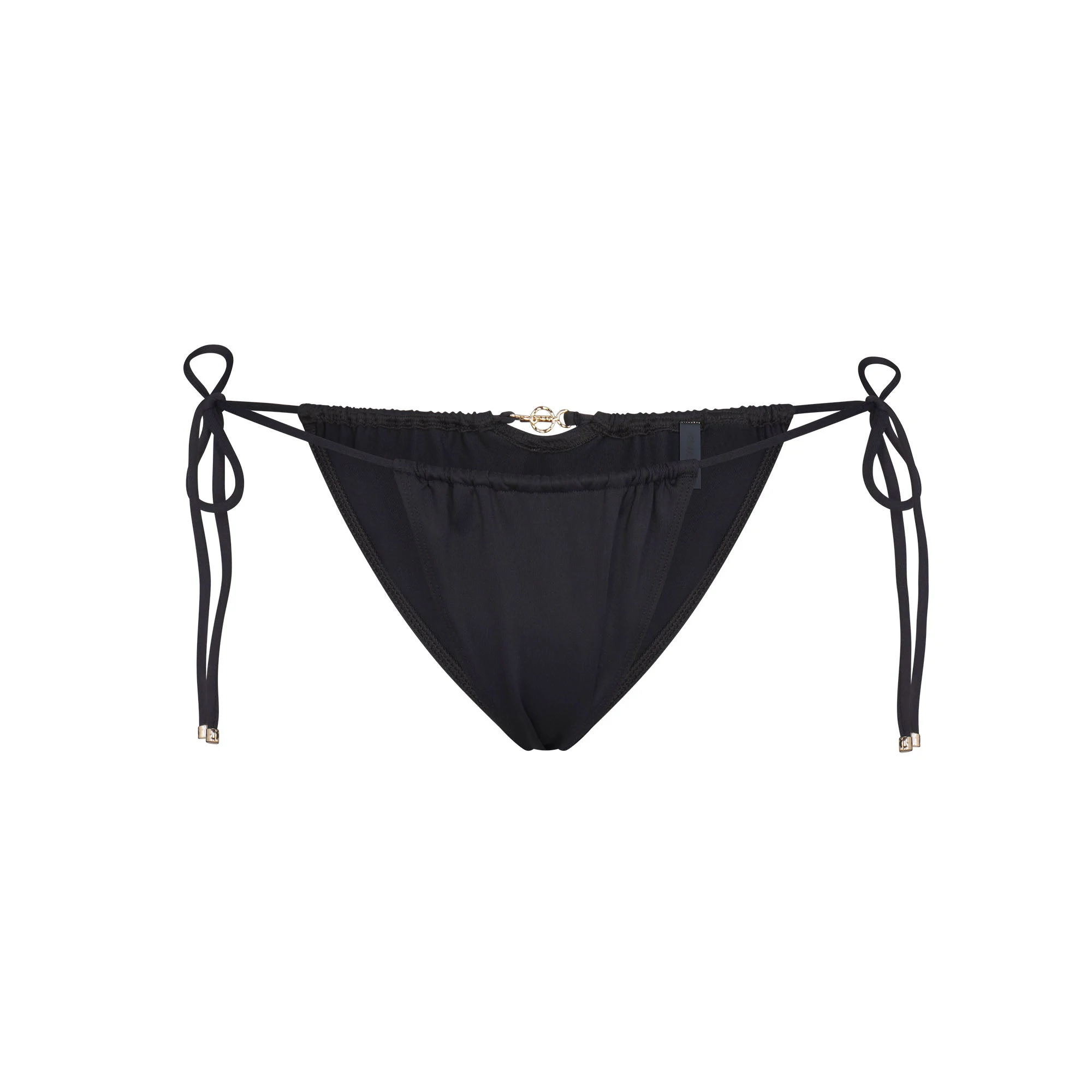 ICONIC SWIM HARDWARE TIE SIDE BIKINI BOTTOM | OBSIDIAN FLAT ON A WHITE BACKGROUND | FLT