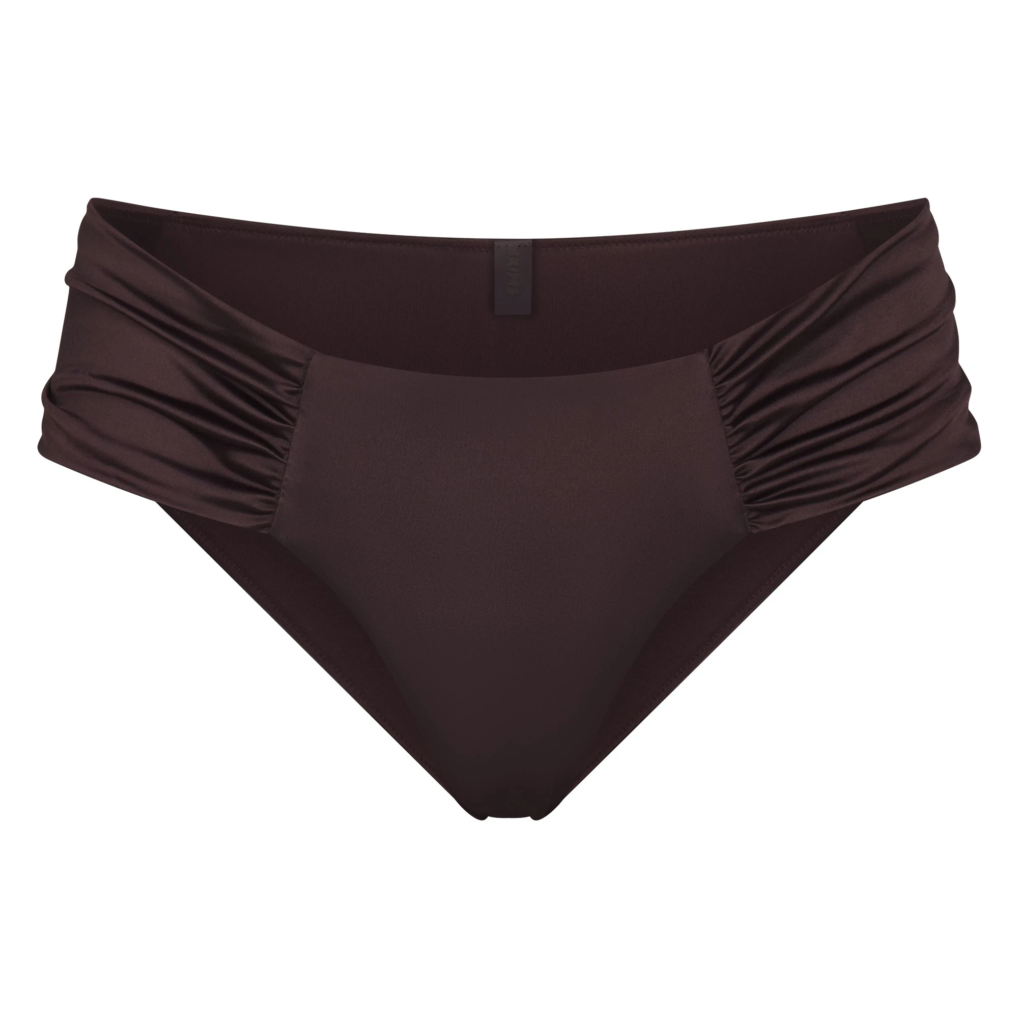 SATIN SWIM RUCHED BIKINI BOTTOM | PHOENIX FLAT ON A WHITE BACKGROUND | FLT