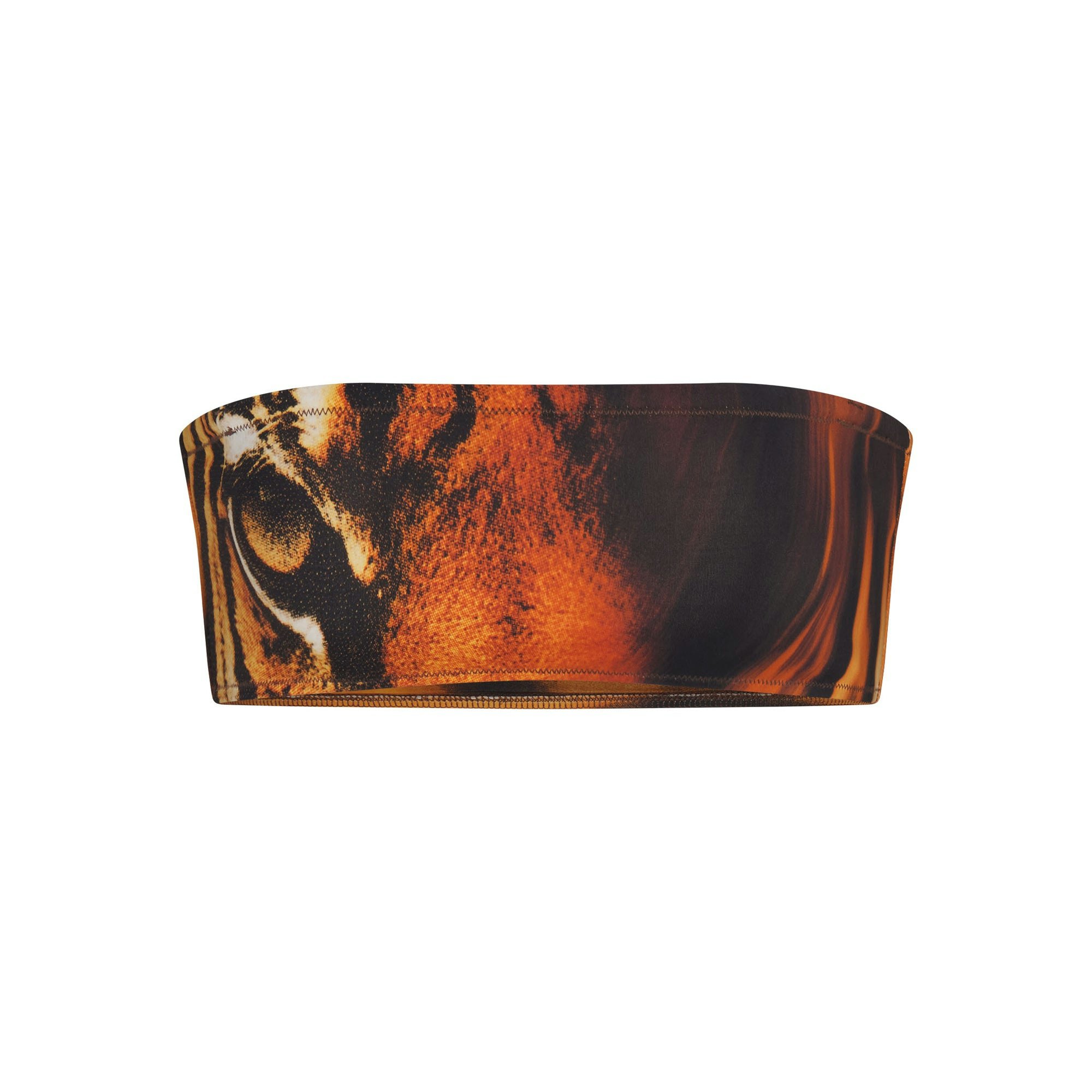 ROBERTO CAVALLI X SKIMS MICRO BANDEAU BIKINI TOP | TIGER FACE PRINT FLAT ON A WHITE BACKGROUND | FLT