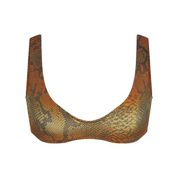 SIGNATURE SWIM PLUNGE BIKINI TOP | FOREST OMBRE SNAKE LAYS FLAT ON A WHITE BACKGROUND | FLT