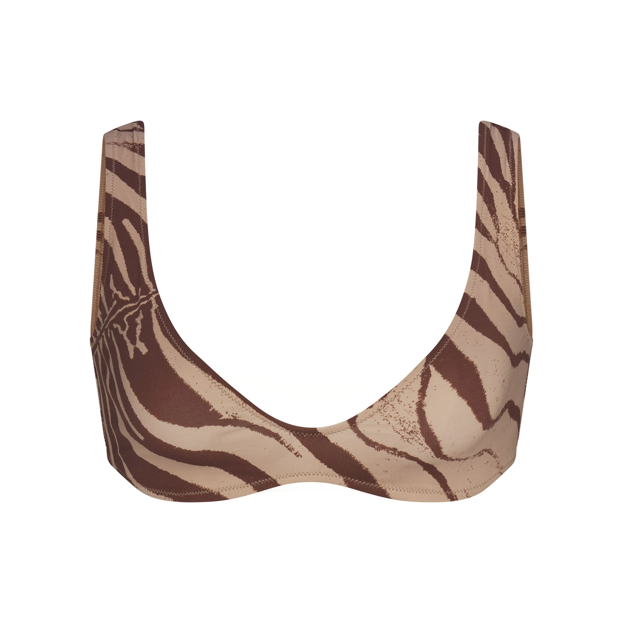 ROBERTO CAVALLI X SKIMS PLUNGE BIKINI TOP | ZEBRA PRINT FLAT ON A WHITE BACKGROUND | FLT
