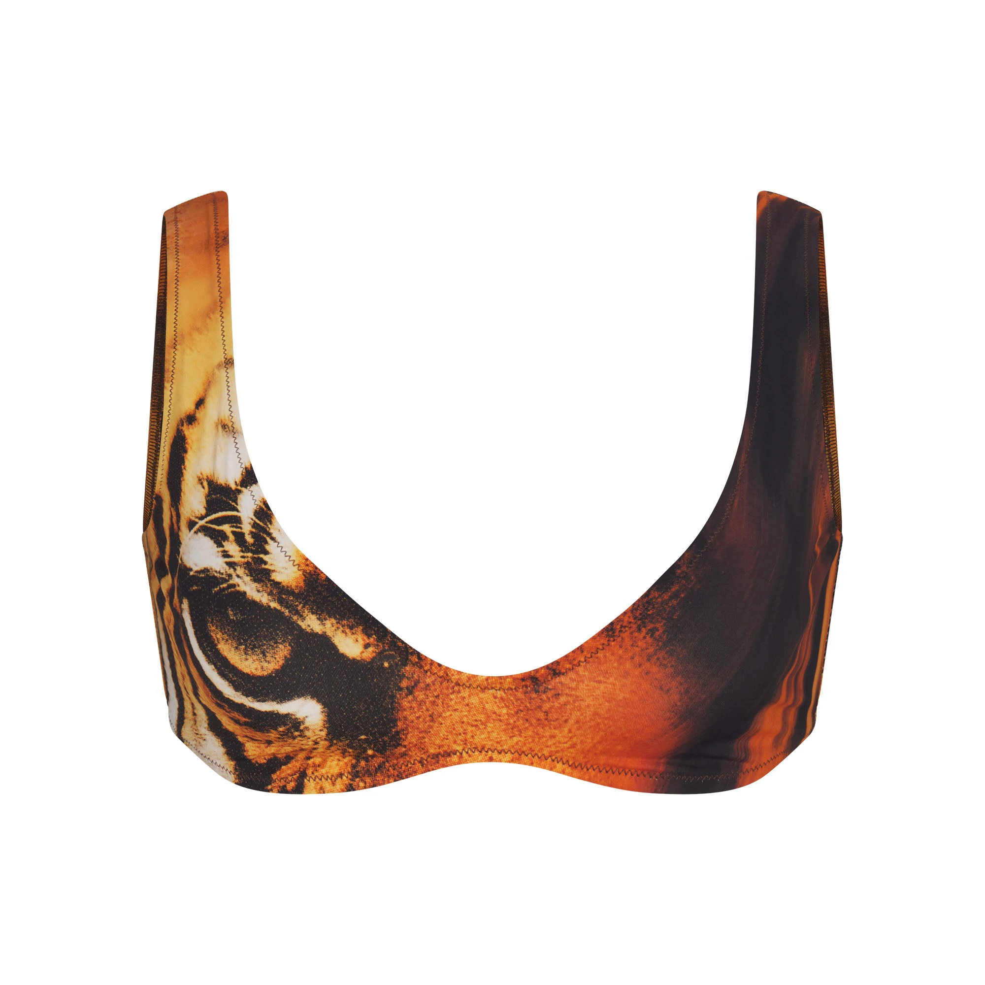 ROBERTO CAVALLI X SKIMS PLUNGE BIKINI TOP | TIGER FACE PRINT FLAT ON A WHITE BACKGROUND | FLT