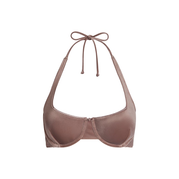 VELVET SWIM UNDERWIRE SCOOP BIKINI TOP | UMBER FLAT ON A WHITE BACKGROUND | FLT