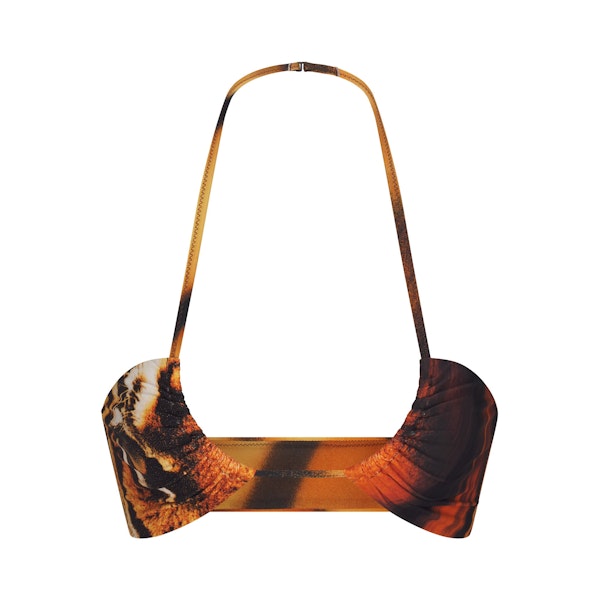 ROBERTO CAVALLI X SKIMS HALTER BIKINI TOP | TIGER FACE PRINT FLAT ON A WHITE BACKGROUND | FLT