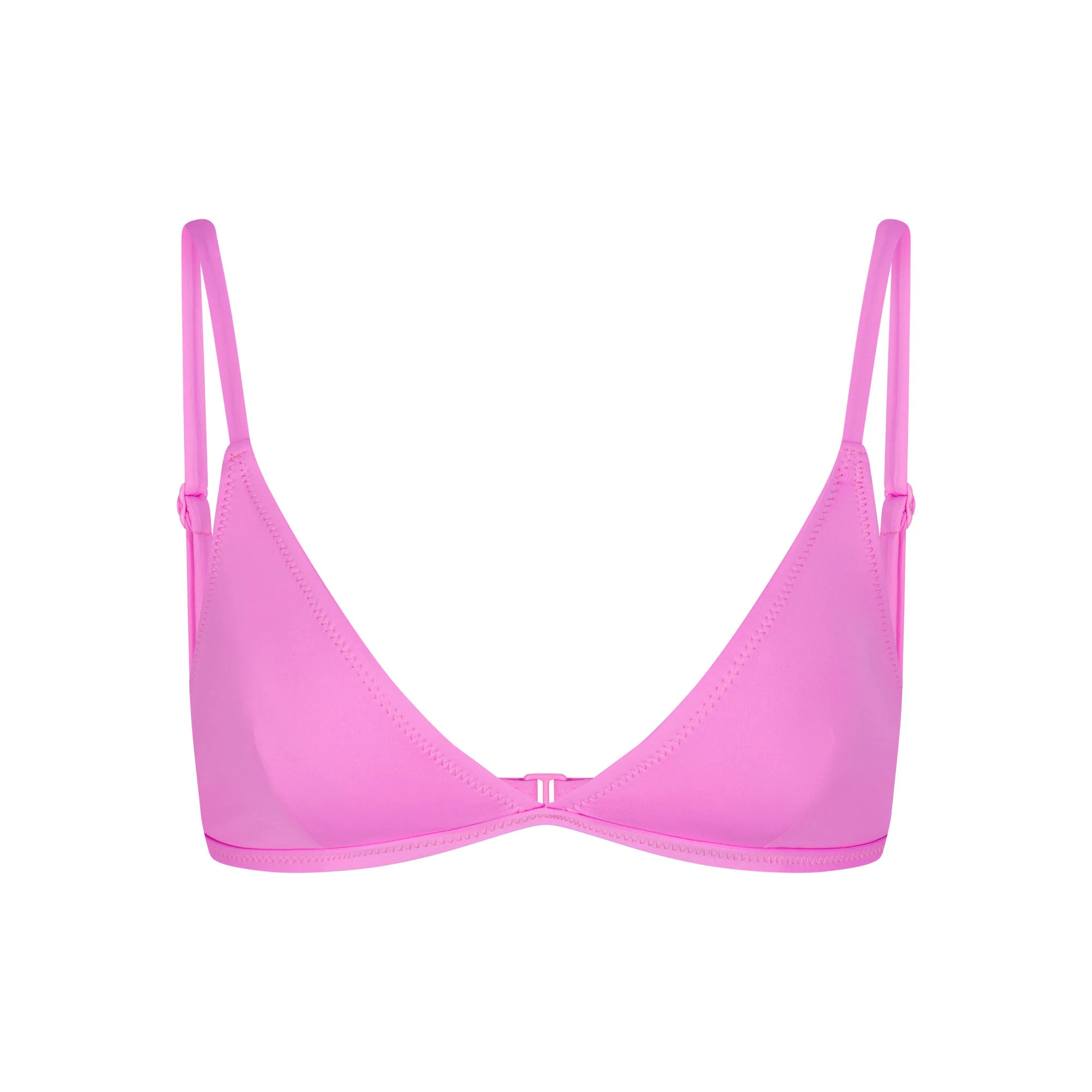 SIGNATURE SWIM ADJUSTABLE TRIANGLE TOP | NEON ORCHID (BIKINI TOPS, SWIM) LAYS FLAT ON A WHITE BACKGROUND | FLT