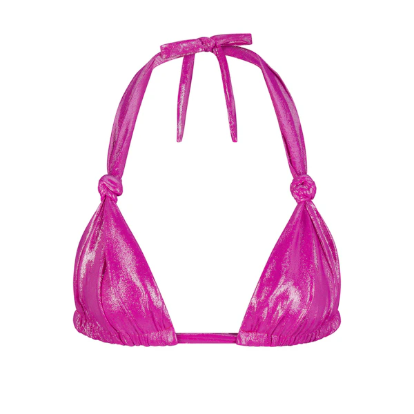 LIQUID SHINE SWIM KNOTTED MICRO TRIANGLE TOP | LOLLIPOP (BIKINI TOPS, SWIM) LAYS FLAT ON A WHITE BACKGROUND | FLT