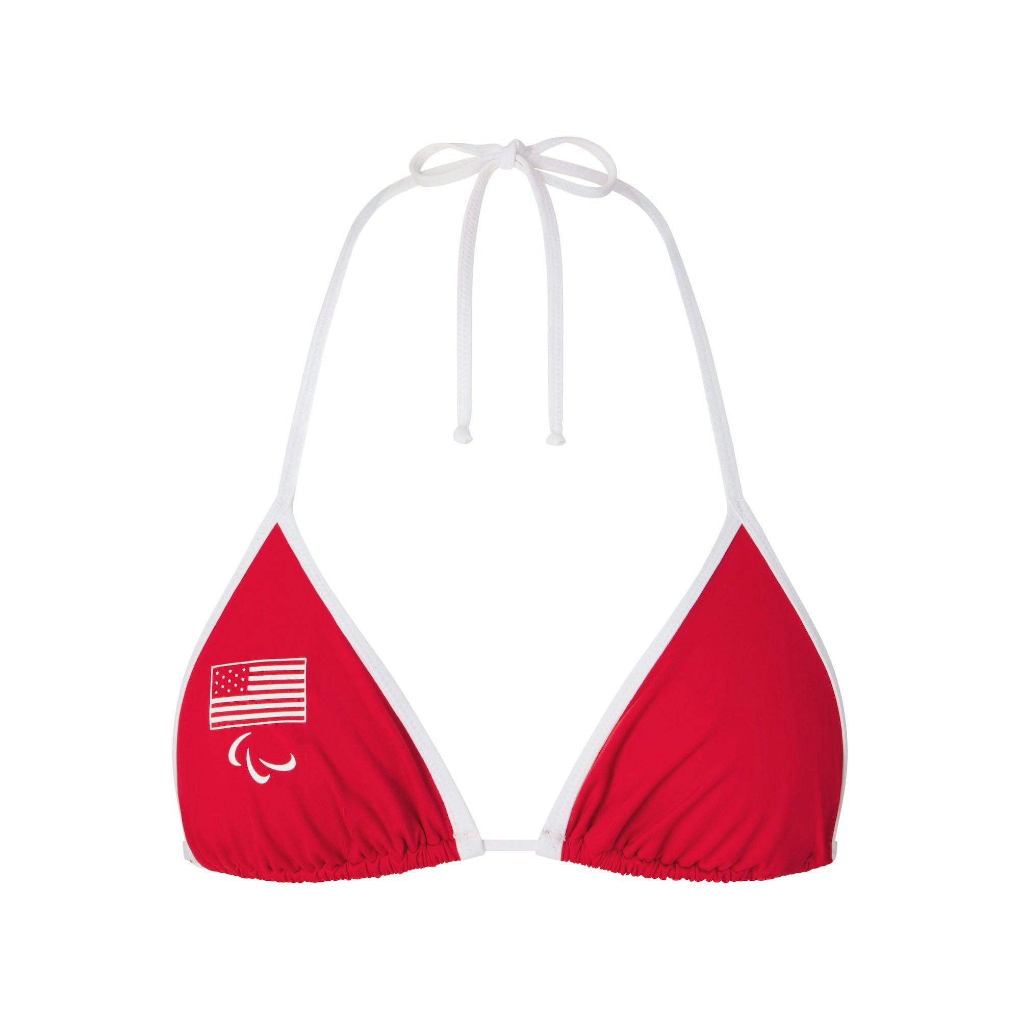 SKIMS FOR TEAM USA SIGNATURE SWIM PARALYMPIC TRIANGLE TOP | RED (BIKINI TOPS, SWIM) FLAT ON A WHITE BACKGROUND | FLT