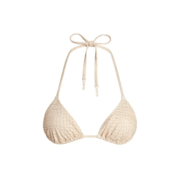 SIGNATURE SWIM TRIANGLE BIKINI TOP | EGRET CROCODILE PRINT FLAT ON A WHITE BACKGROUND | FLT