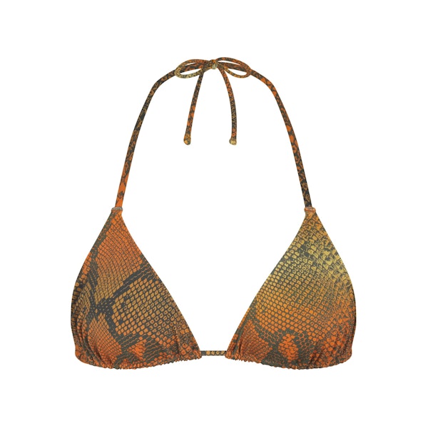 SIGNATURE SWIM TRIANGLE BIKINI TOP | FOREST OMBRE SNAKE LAYS FLAT ON A WHITE BACKGROUND | FLT