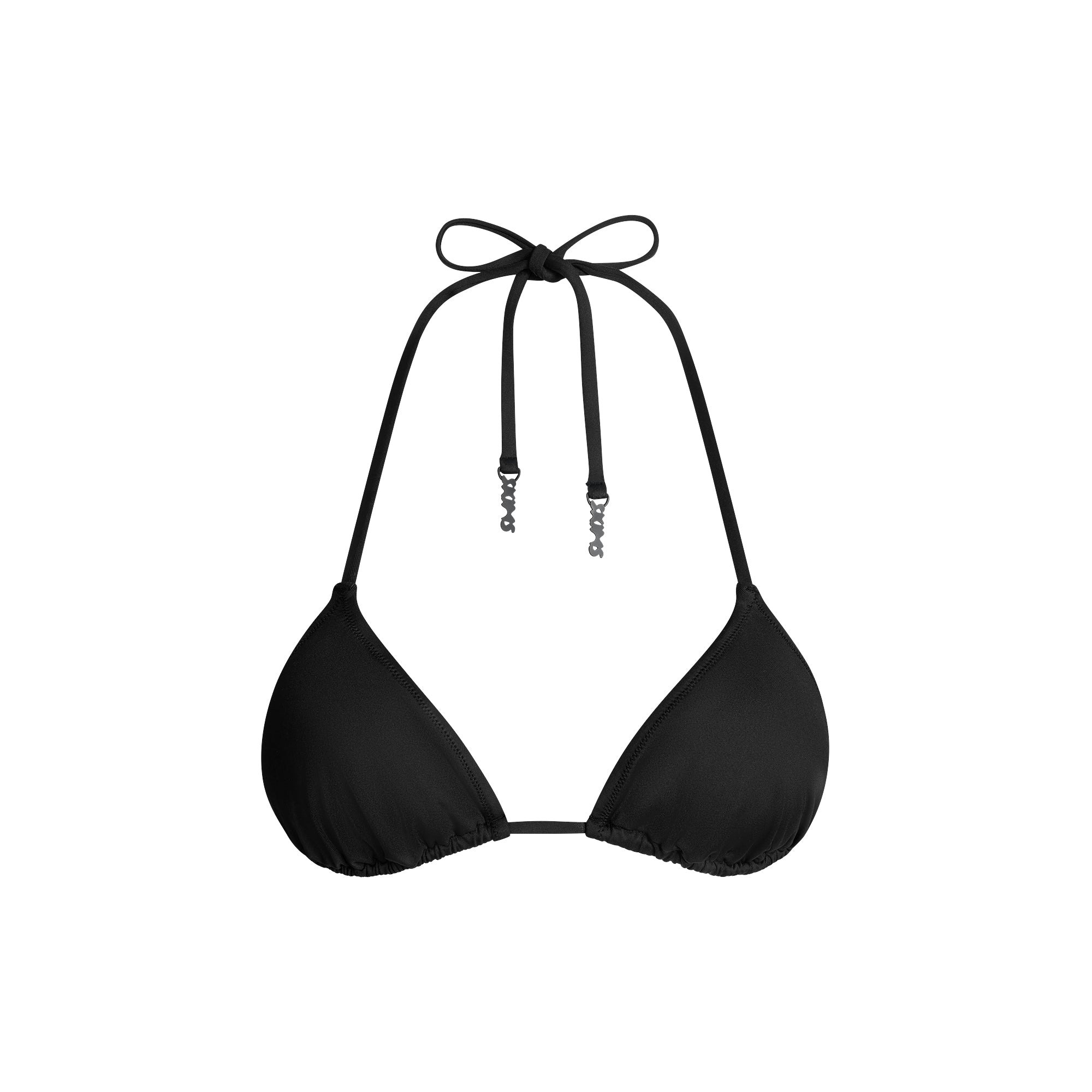 SIGNATURE SWIM TRIANGLE BIKINI TOP | ONYX FLAT ON A WHITE BACKGROUND | FLT