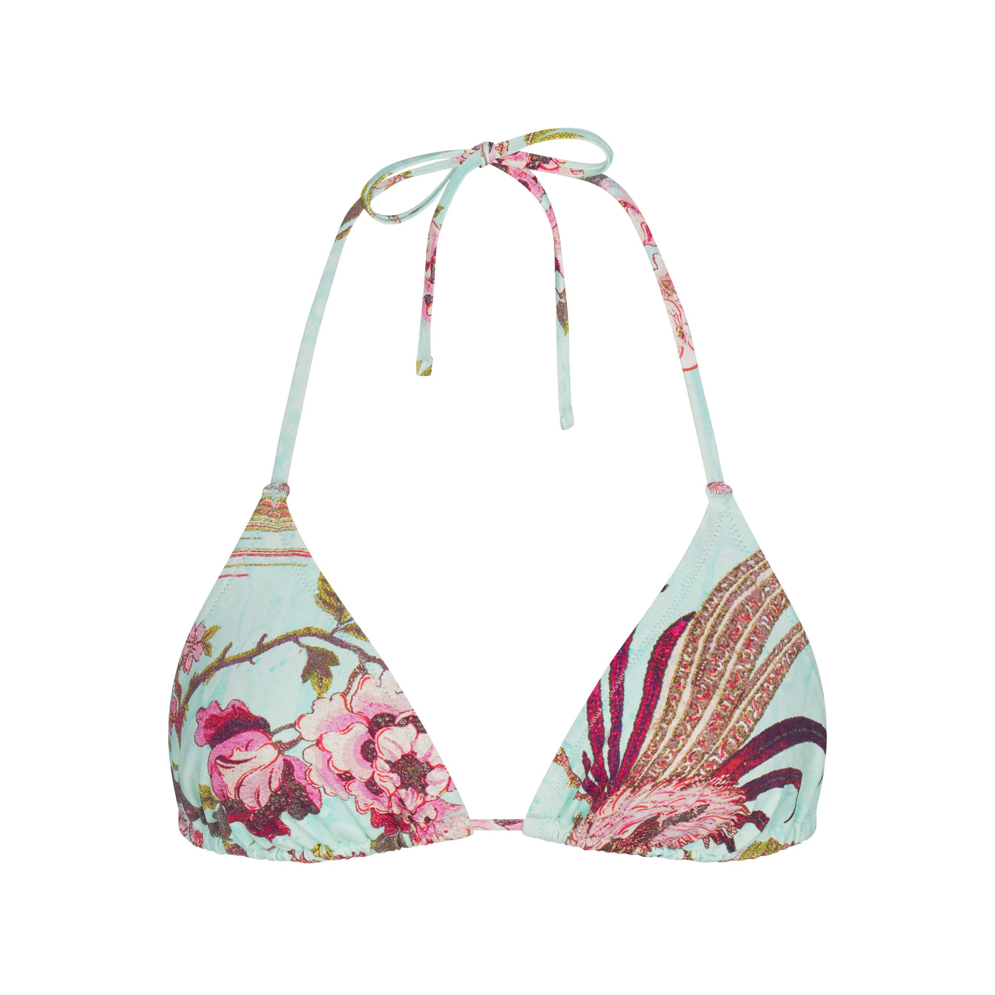 ROBERTO CAVALLI X SKIMS TRIANGLE BIKINI TOP | FAGIANELLA PRINT FLAT ON A WHITE BACKGROUND | FLT
