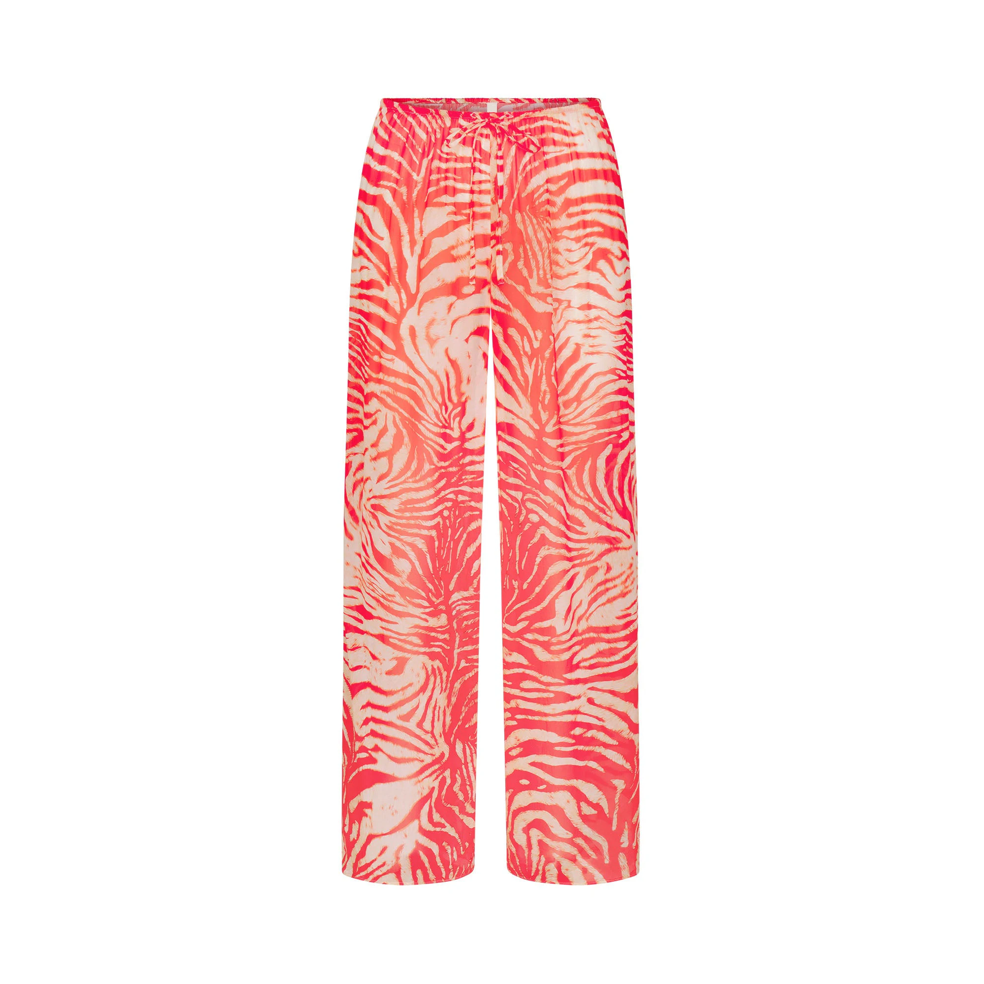 SHEER COVER-UPS PANT | CARMINE ZEBRA PRINT FLAT ON A WHITE BACKGROUND | FLT