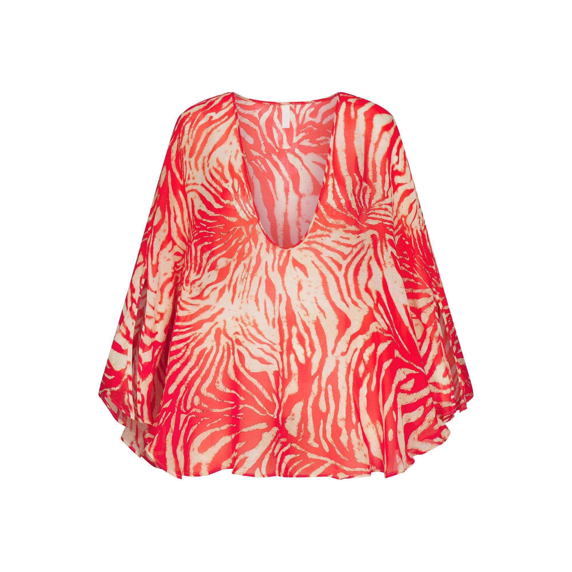 SHEER COVER-UPS SHORT KAFTAN | CARMINE ZEBRA PRINT FLAT ON A WHITE BACKGROUND | FLT