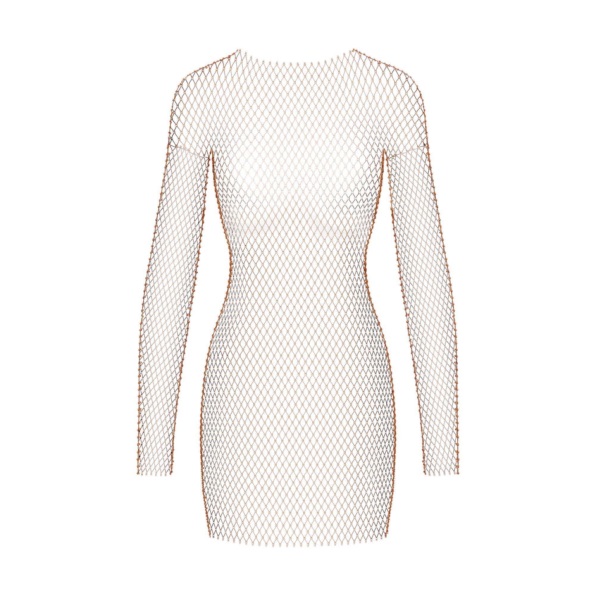 RHINESTONE COVER UPS LONG SLEEVE MINI DRESS CINNAMON