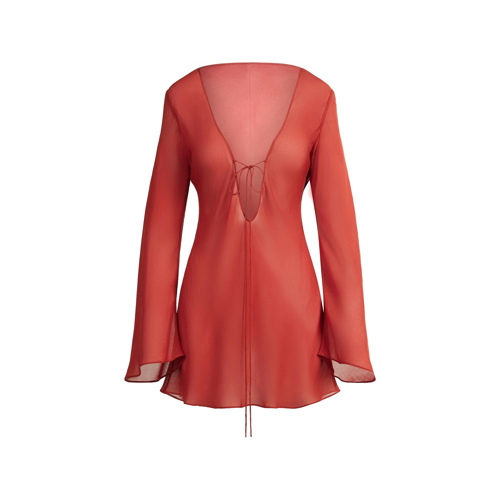 MINIMAL SWIM COVER UP LONG SLEEVE MINI DRESS | AUBURN FLAT ON A WHITE BACKGROUND | FLT