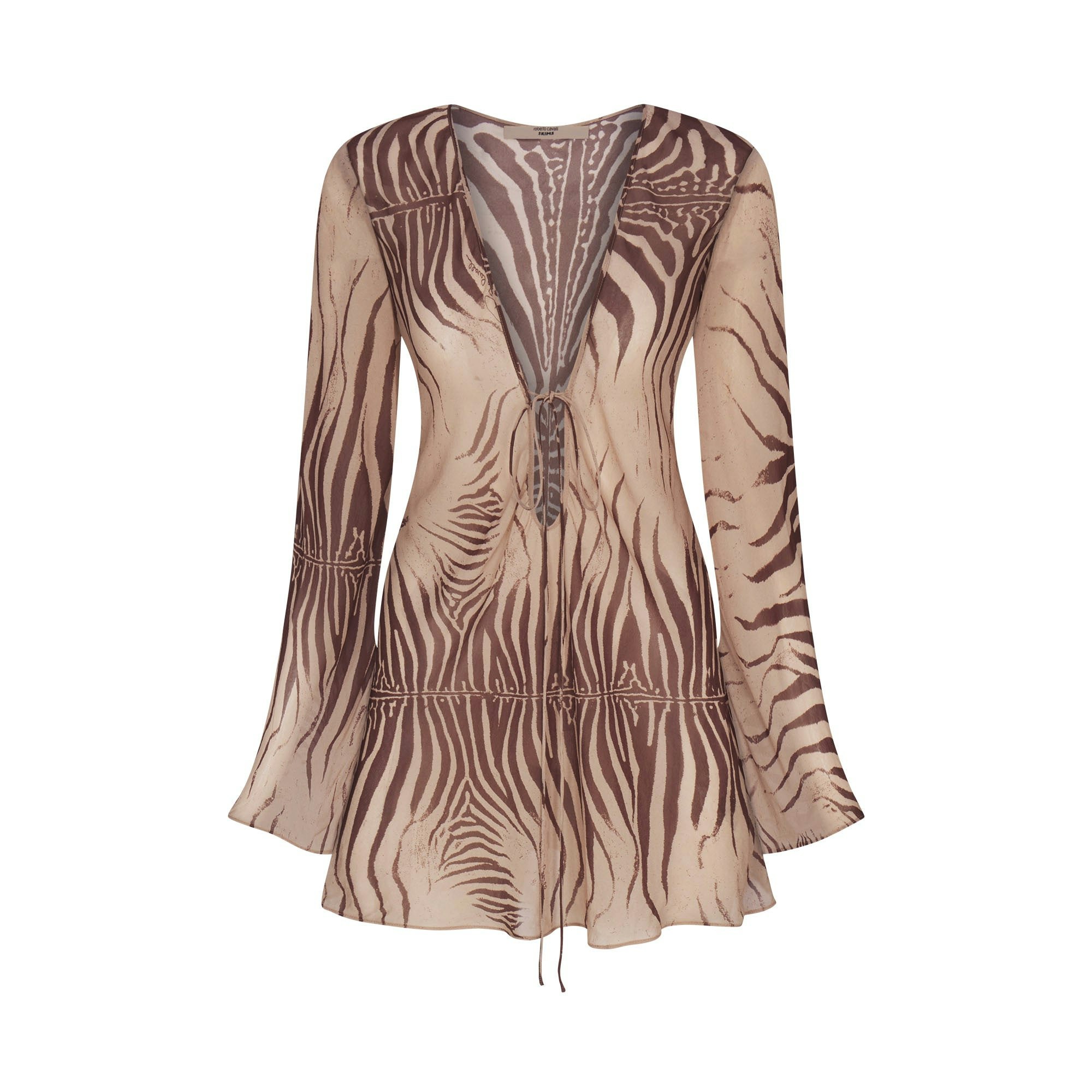 ROBERTO CAVALLI X SKIMS LONG SLEEVE MINI DRESS | ZEBRA PRINT FLAT ON A WHITE BACKGROUND | FLT