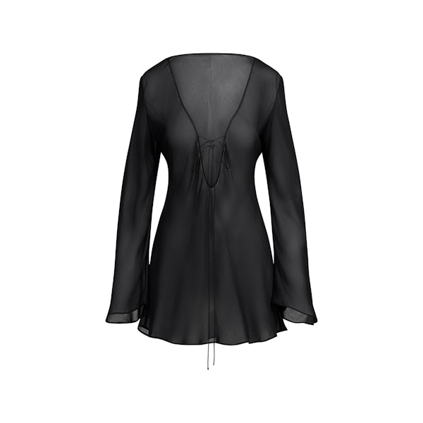 MINIMAL SWIM COVER UP LONG SLEEVE MINI DRESS | OBSIDIAN FLAT ON A WHITE BACKGROUND | FLT