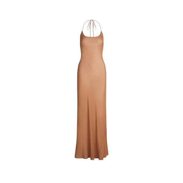 MINIMAL SWIM COVER UP LONG SLIP DRESS | CHESTNUT FLAT ON A WHITE BACKGROUND | FLT