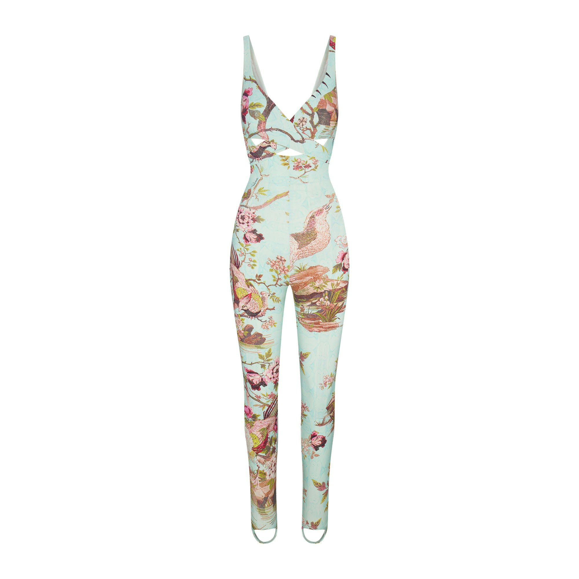 ROBERTO CAVALLI X SKIMS WRAP CATSUIT | FAGIANELLA PRINT FLAT ON A WHITE BACKGROUND | FLT