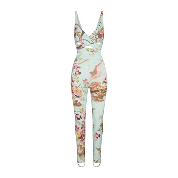 ROBERTO CAVALLI X SKIMS WRAP CATSUIT | FAGIANELLA PRINT FLAT ON A WHITE BACKGROUND | FLT