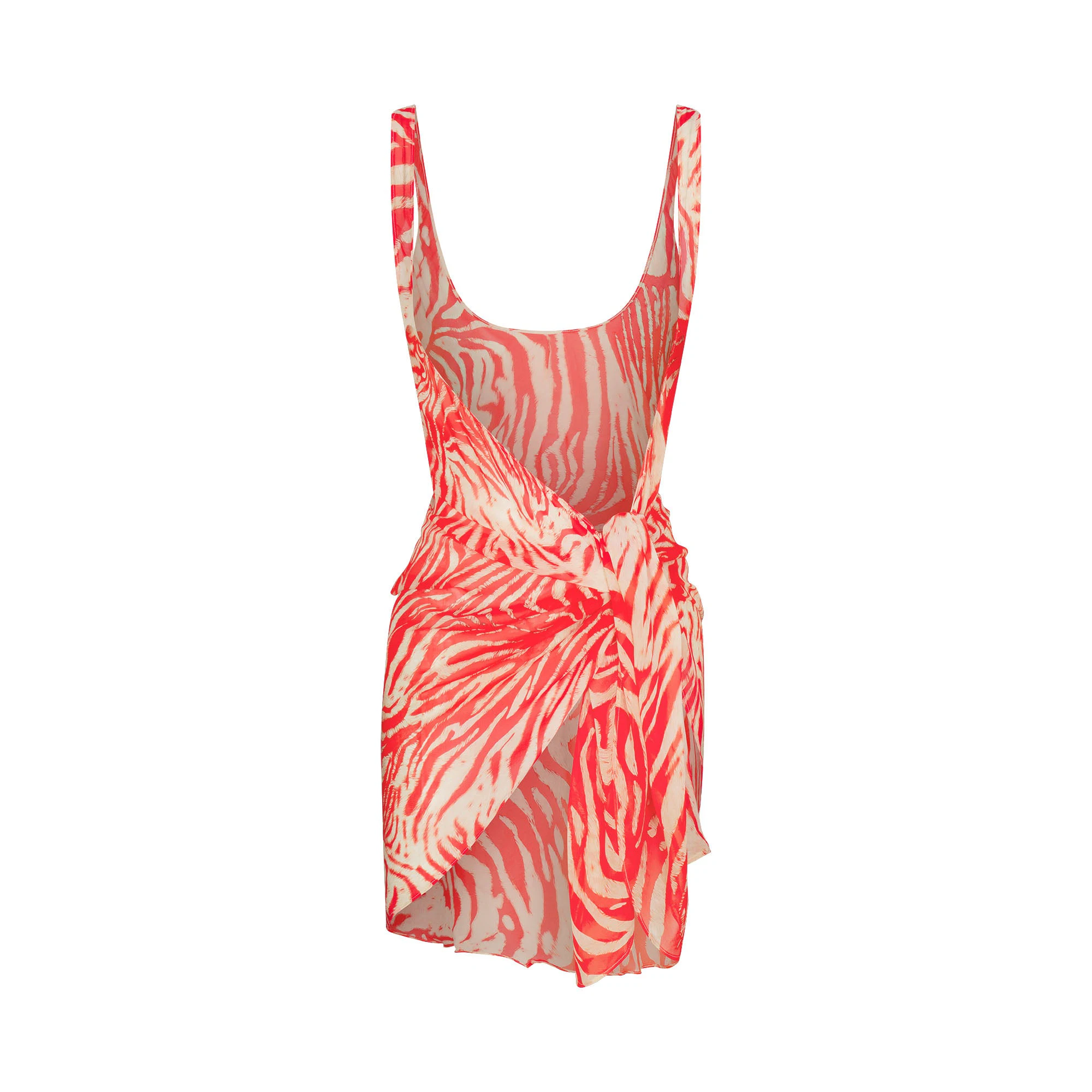 SHEER COVER-UPS SARONG | CARMINE ZEBRA PRINT FLAT ON A WHITE BACKGROUND | FLT