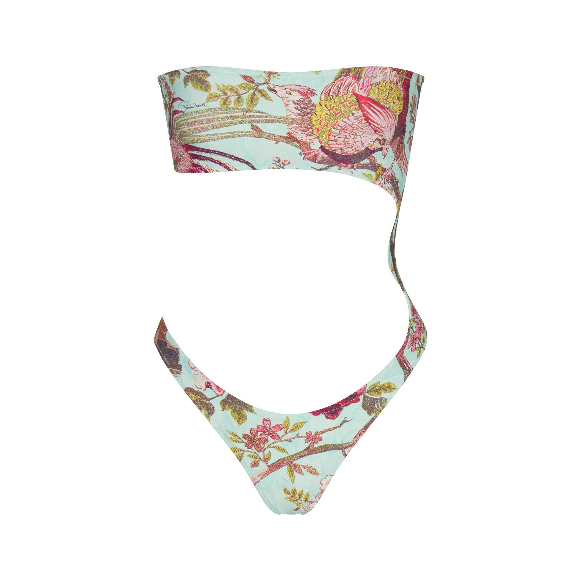 ROBERTO CAVALLI X SKIMS STRAPLESS MONOKINI | FAGIANELLA PRINT FLAT ON A WHITE BACKGROUND | FLT