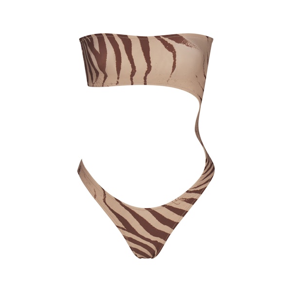 ROBERTO CAVALLI X SKIMS STRAPLESS MONOKINI | ZEBRA PRINT FLAT ON A WHITE BACKGROUND | FLT