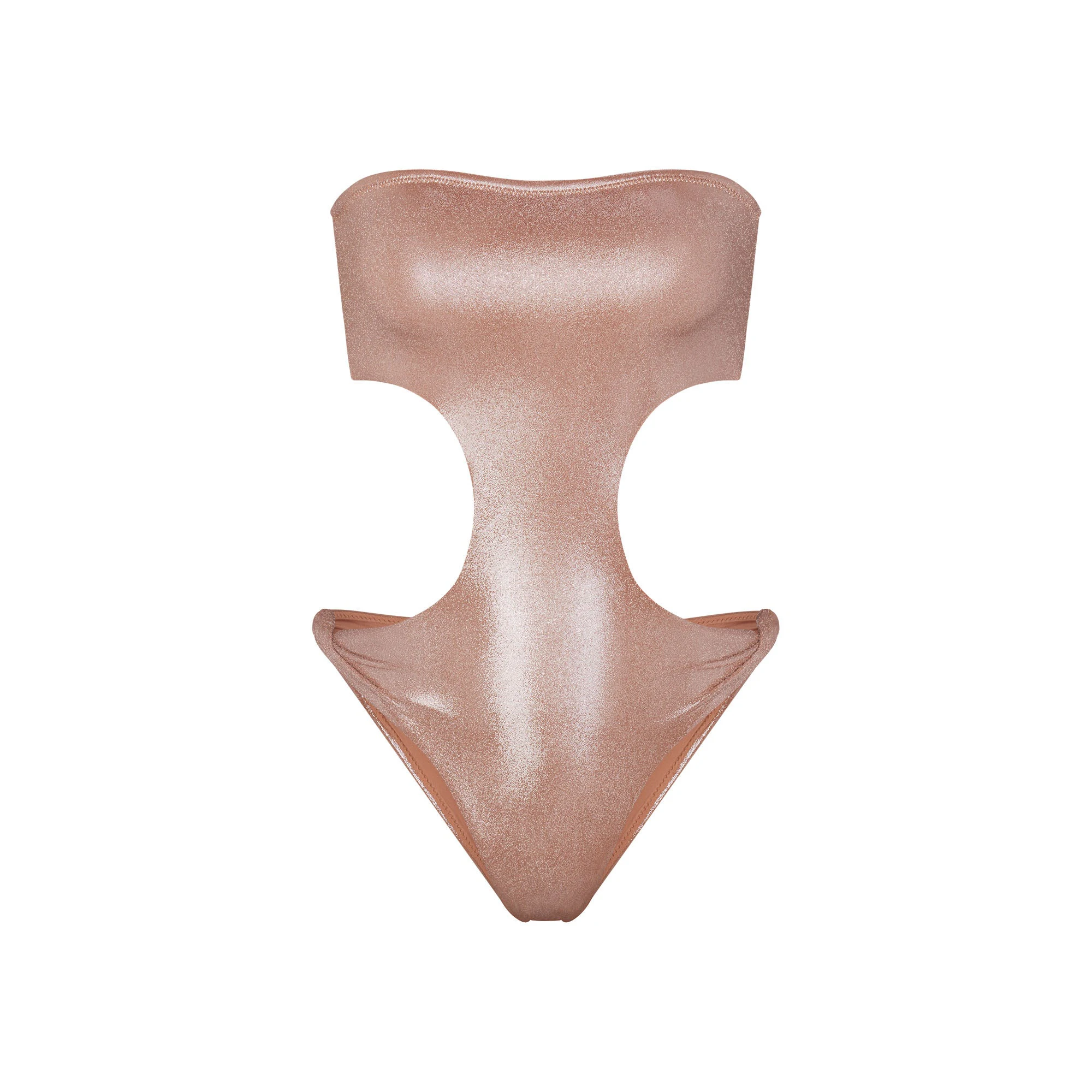 LIQUID SHINE SWIM STRAPLESS CUT OUT MONOKINI | CINNAMON (MONOKINIS, SWIM) LAYS FLAT ON A WHITE BACKGROUND | FLT