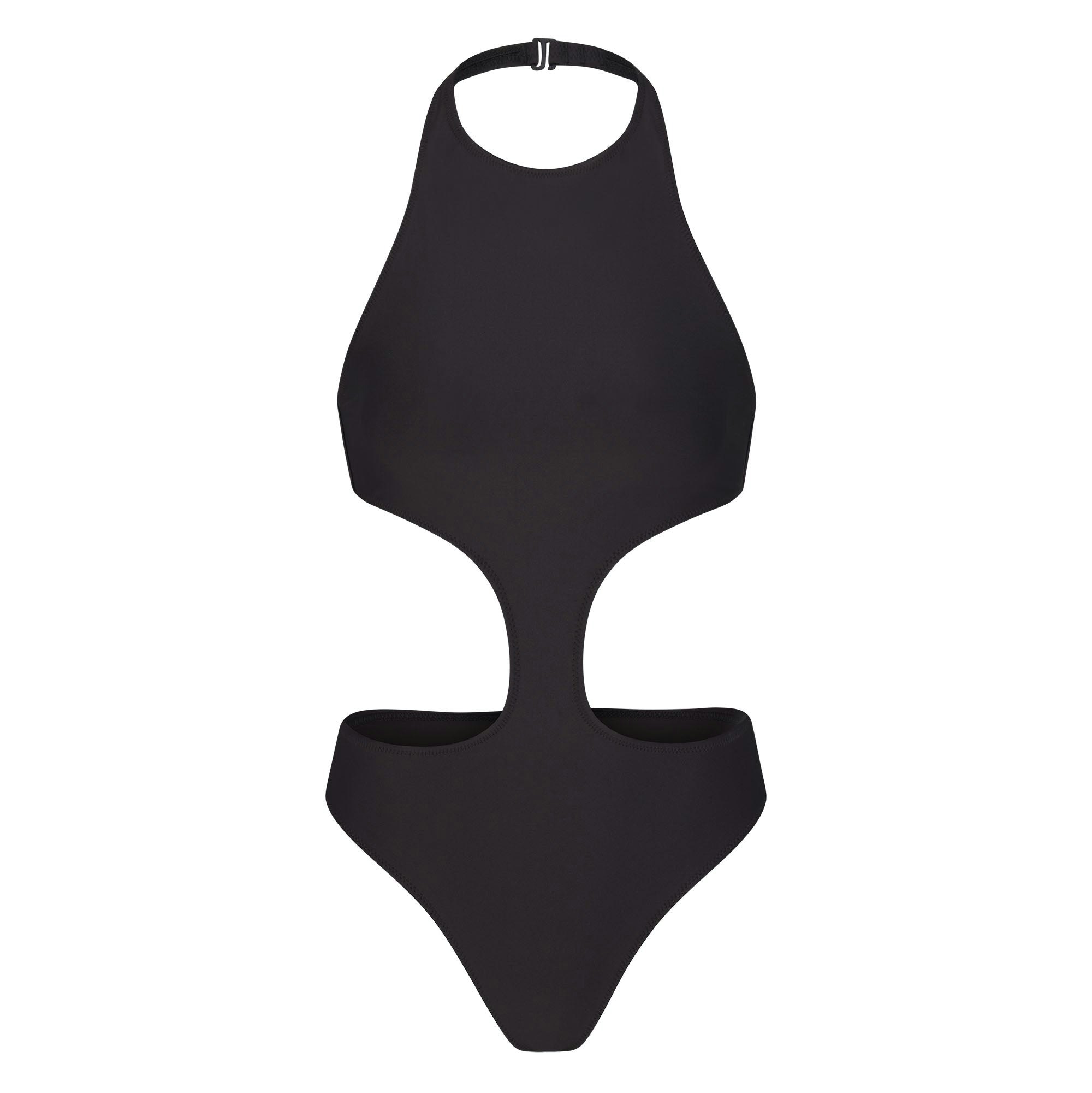 SIGNATURE SWIM HALTER MONOKINI | ONYX (MONOKINIS, SWIM) LAYS FLAT ON A WHITE BACKGROUND | FLT