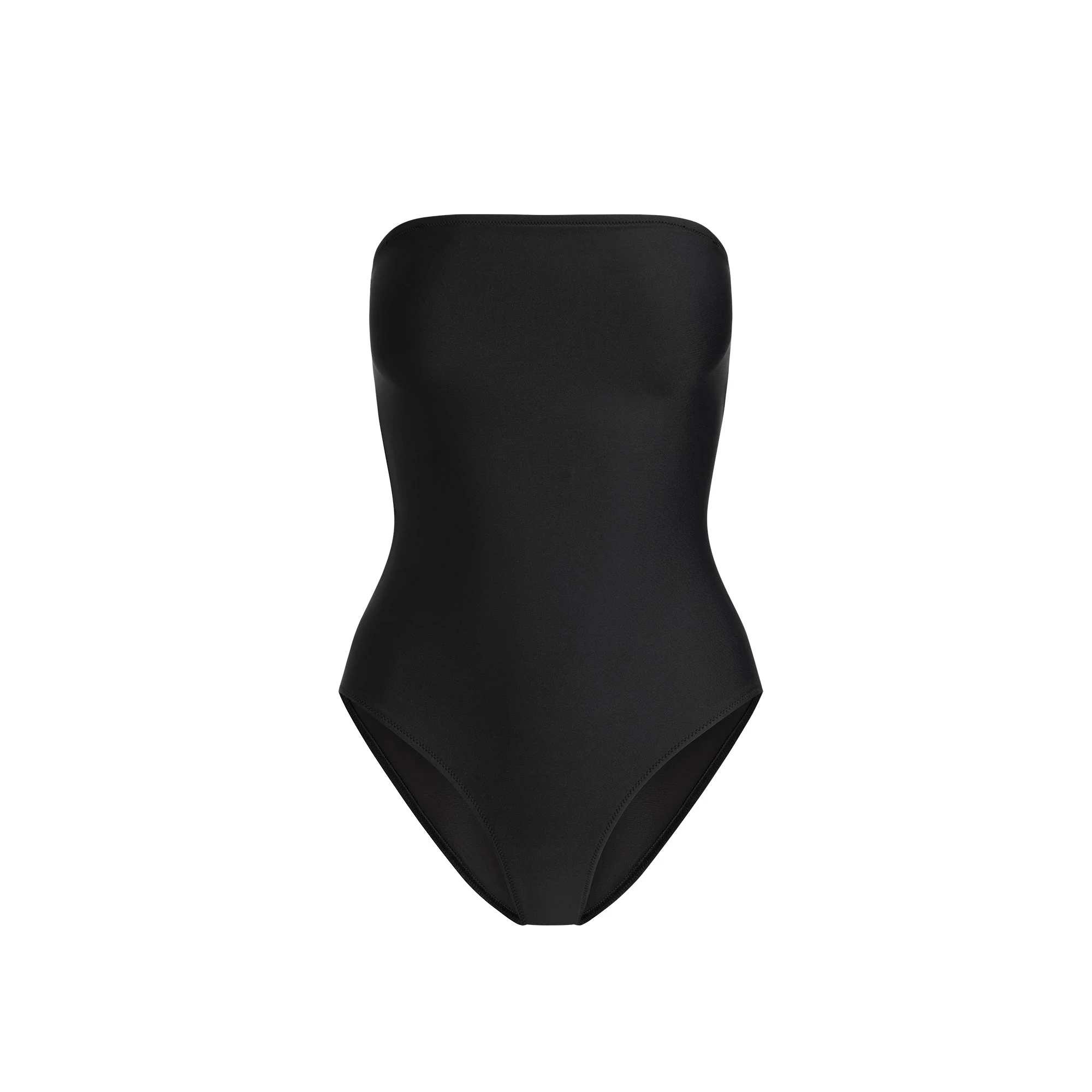 SIGNATURE SWIM STRAPLESS ONE PIECE | ONYX FLAT ON A WHITE BACKGROUND | FLT