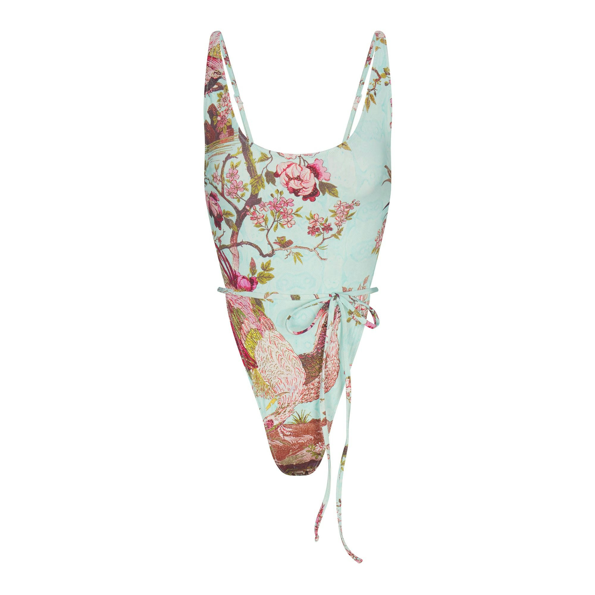 ROBERTO CAVALLI X SKIMS TIE WAIST ONE PIECE | FAGIANELLA PRINT FLAT ON A WHITE BACKGROUND | FLT