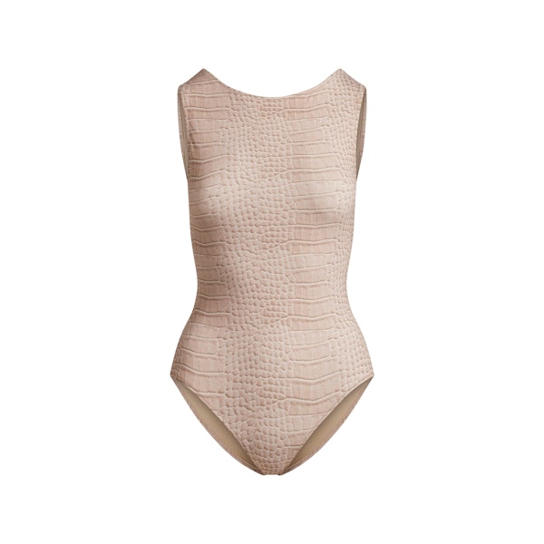 SIGNATURE SWIM HIGH NECK ONE PIECE | DUNE CROCODILE PRINT FLAT ON A WHITE BACKGROUND | FLT