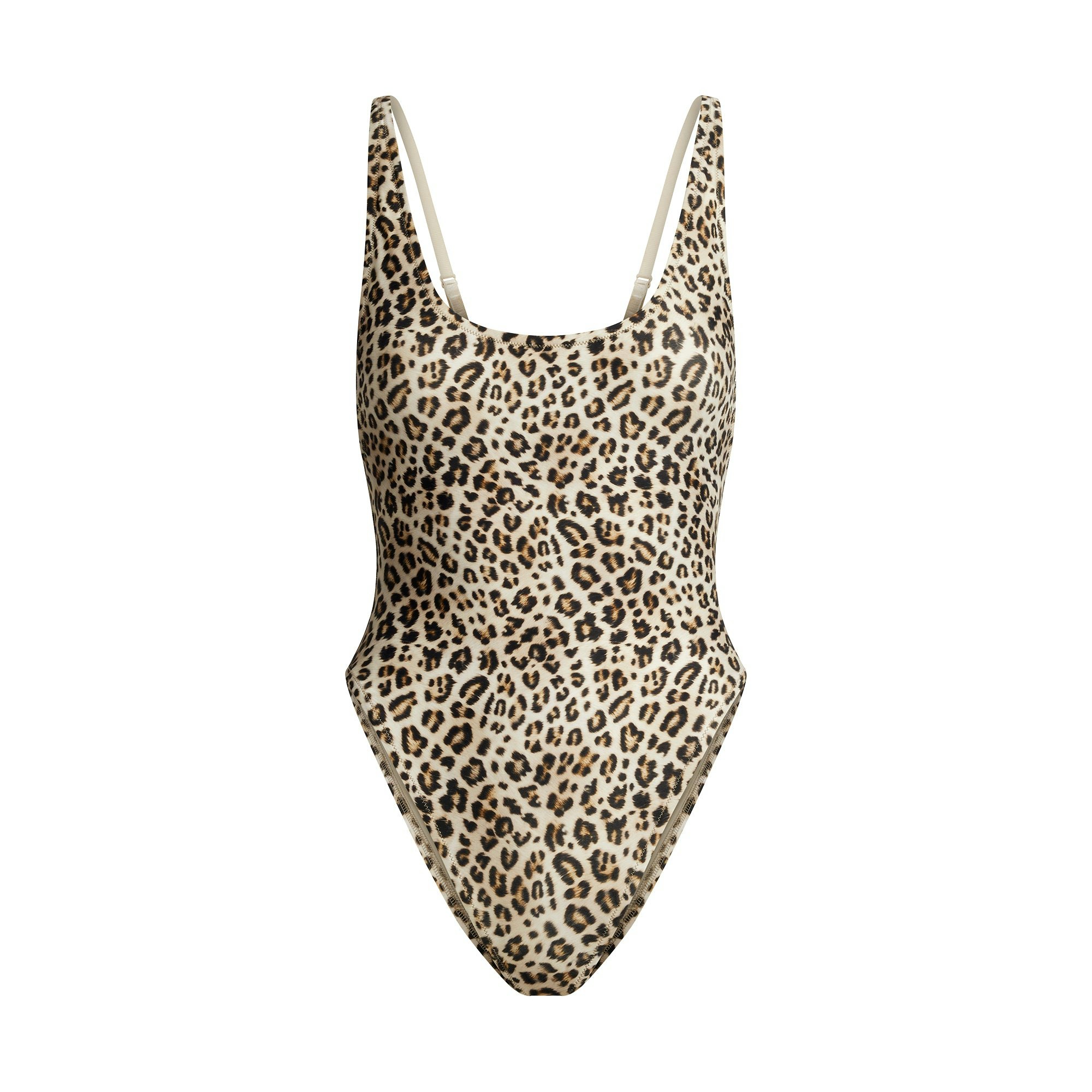 SIGNATURE SWIM SCOOP NECK ONE PIECE | CHAMPAGNE LEOPARD PRINT FLAT ON A WHITE BACKGROUND | FLT
